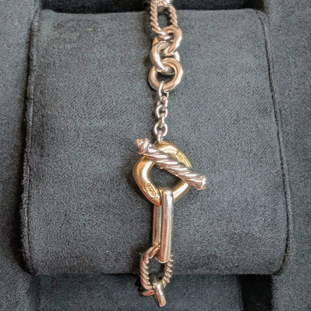 David Yurman Figaro Sterling Silver Chain Bracelet with 18k Y Gold Toggle Clasp - Picture 4 of 6